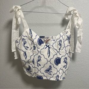 Bailey Rose Women's White and Blue Mermaid Print Top